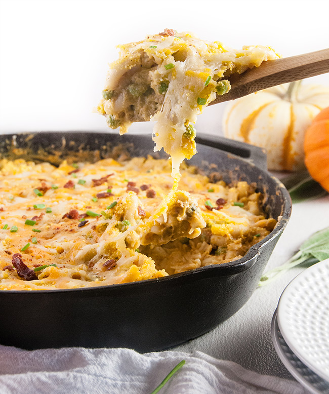 Pumpkin Macaroni and Cheese with Pancetta and Peas - Seasoned Sprinkles