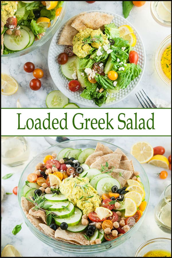 The Best Lemony Loaded Greek Salad with Hummus - Seasoned Sprinkles