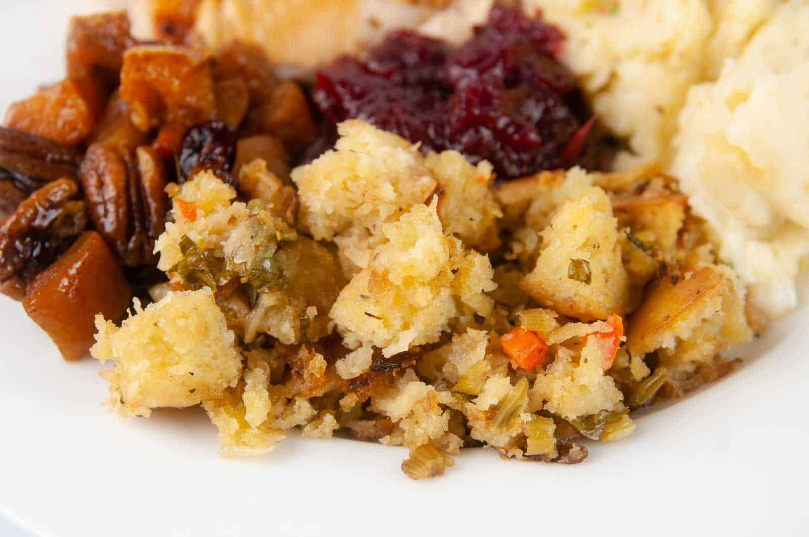 Buttery garlic herb ciabatta stuffing is a yummy vegetarian stuffing recipe perfect as a part of any holiday dinner.