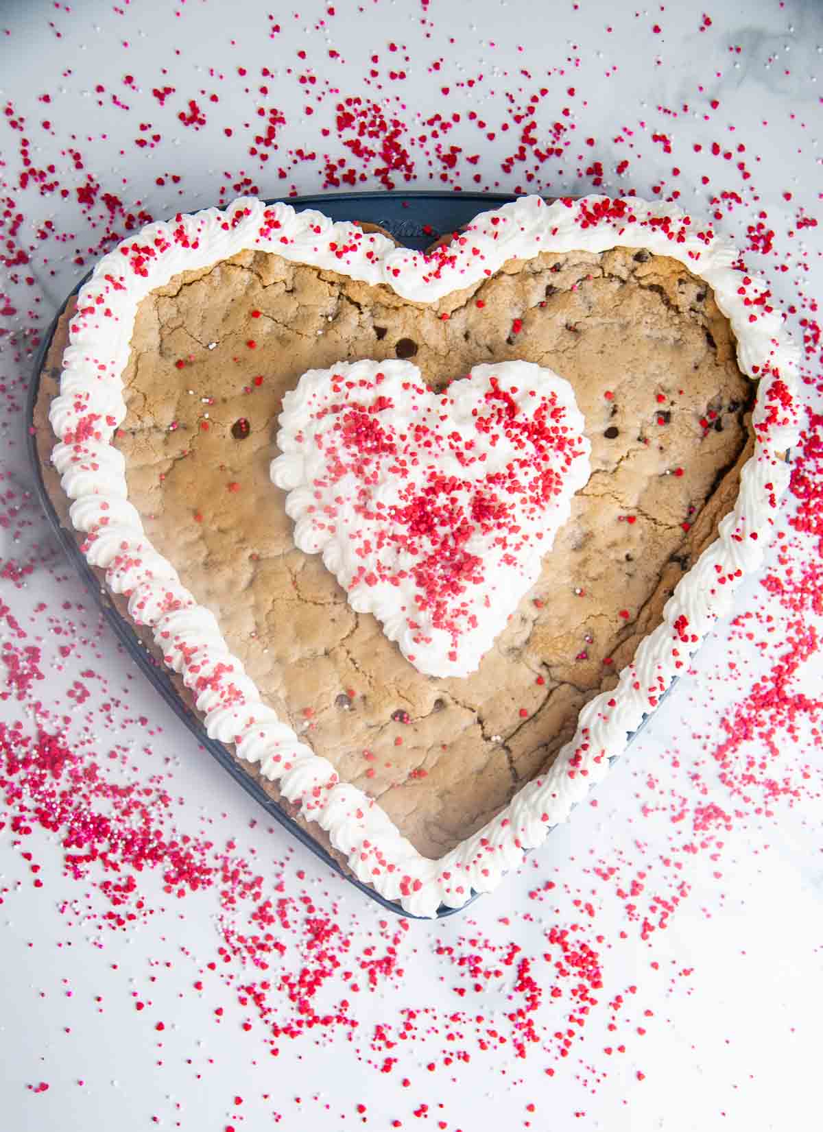 Easy Giant Heart Shaped Chocolate Chip Cookie for Valentine's Day -  Seasoned Sprinkles