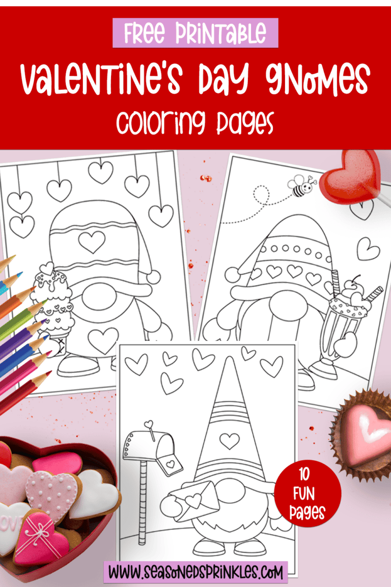 Free Valentine's Day coloring pages Valentine's Day gnomes have the sweetest gnomes. These printable coloring pagges will delight kids and adults alike. Featuring 10 different pages, you will love coloring these with your kids.