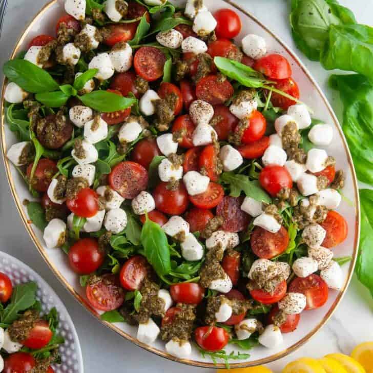 Easy Pesto Caprese Salad Italian Mozzarella Tomato Basil Salad