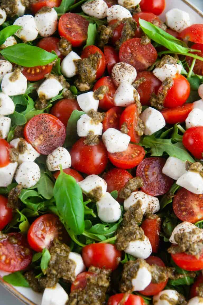 Easy Pesto Caprese Salad Italian Mozzarella Tomato Basil Salad