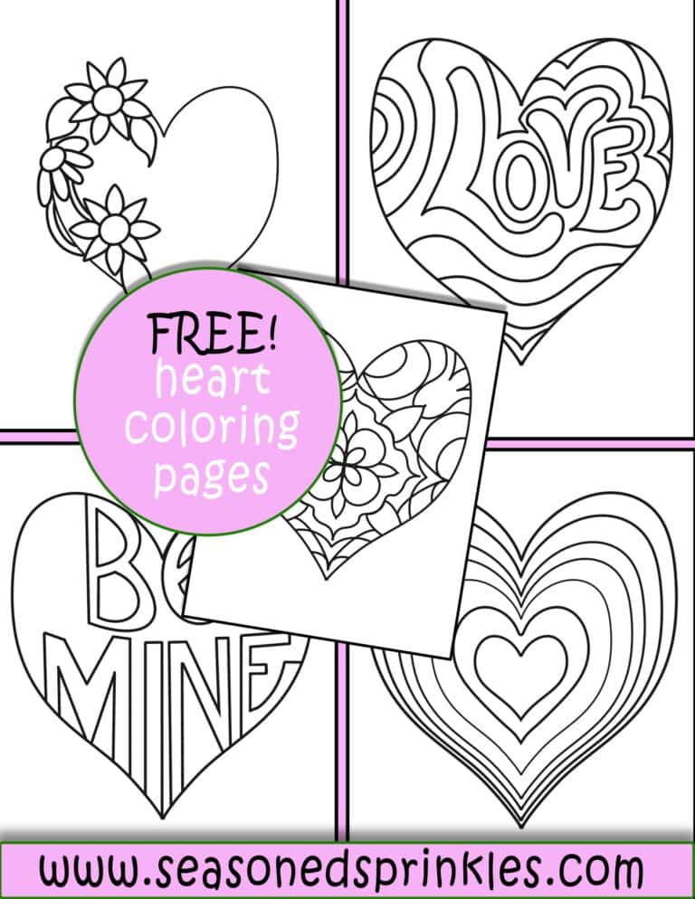 A collage of heart coloring pages