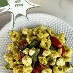 A photo of caprese tortellini pasta salad set into a text box