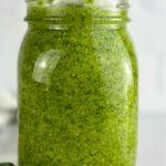 a photo a jar of lemon pesto sauce set into a text box that says lemon pesto sauce