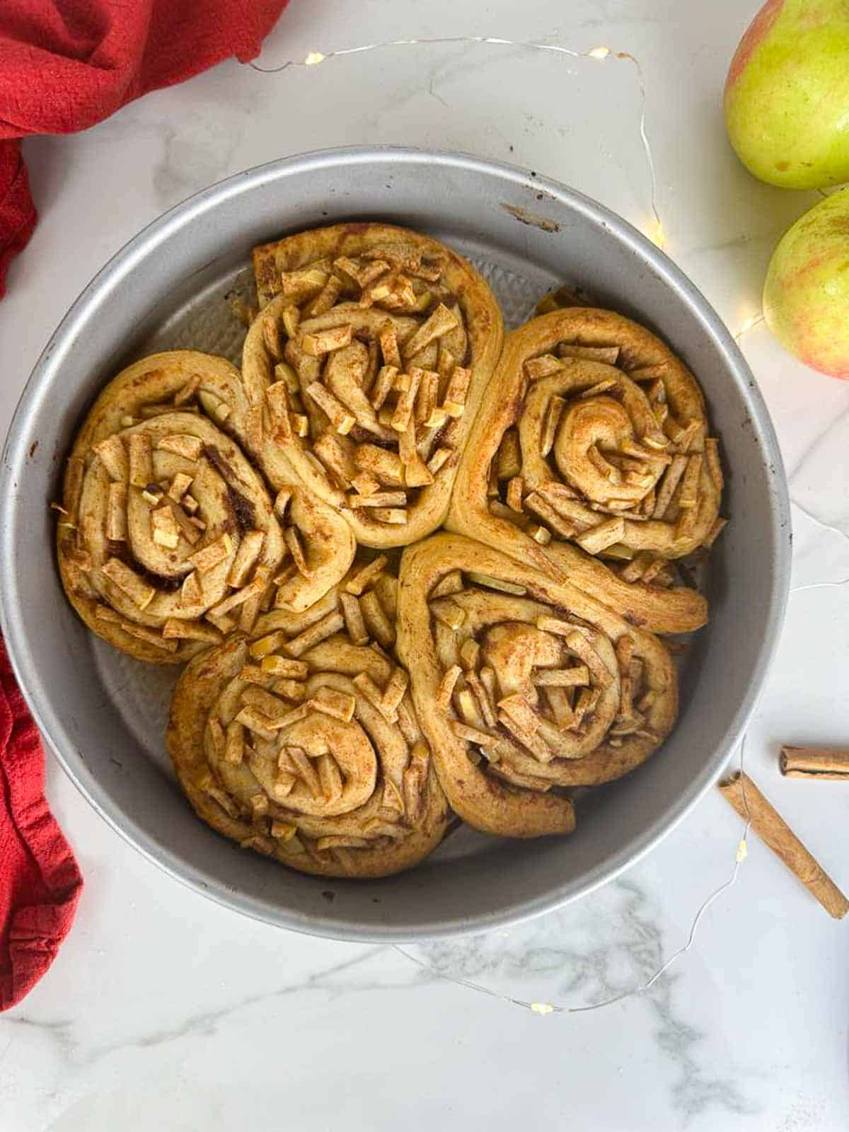 Apple pie cinnamon rolls out of the oven