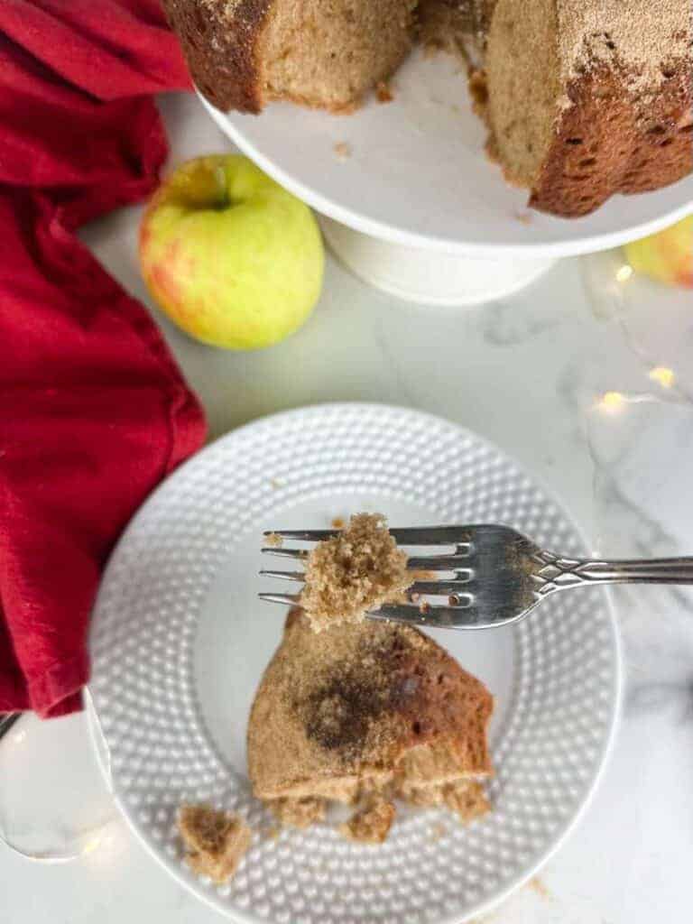 A forkful of apple cider cake