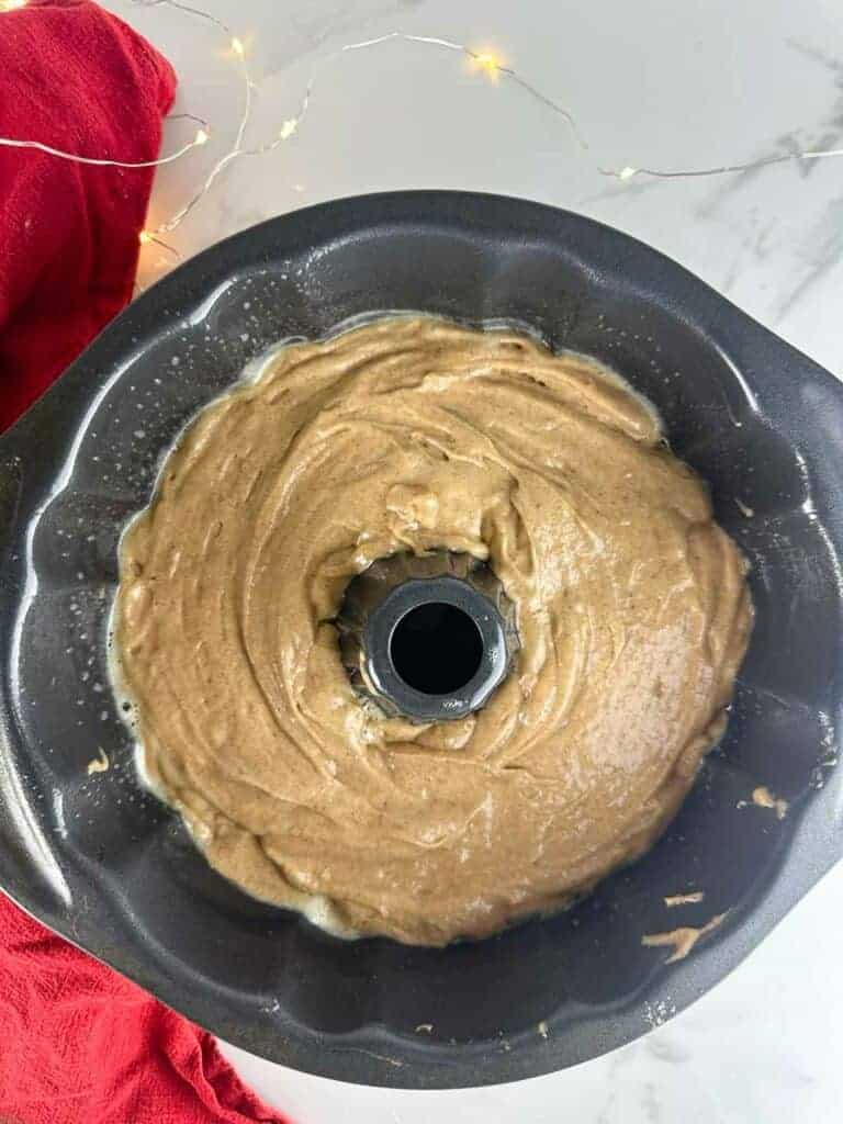 Apple cider bundt cake ready to bake