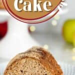 A photo of a slice of apple cider cake set into a text box reading apple cider cake