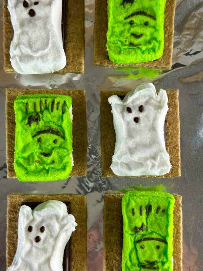 Top each chocolate bar topped graham cracker with a Halloween Peep