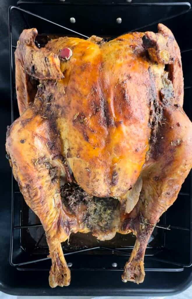 Roasted turkey in a convection oven ready to be served.