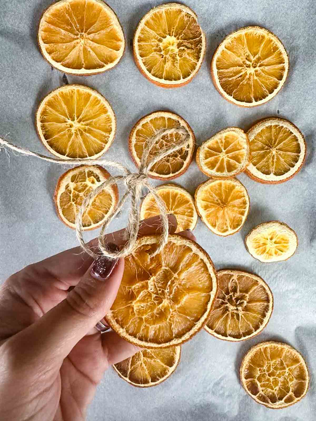 Making oven dried orange slice ornaments