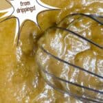 A photo of turkey gravy from pan drippings set into a decorative text box reading turkey gravy from drippings