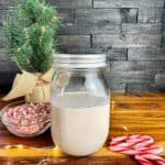 A mason jar of peppermint mocha coffee creamer