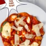 A photo of a plate of gnocchi alla sorrentina set into a text box that says gnocchi alla sorrentina Easy Italian recipe