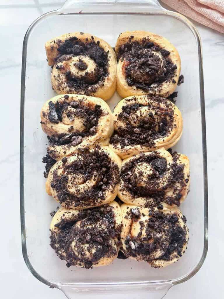 Oreo cinnamon buns ready to bake.