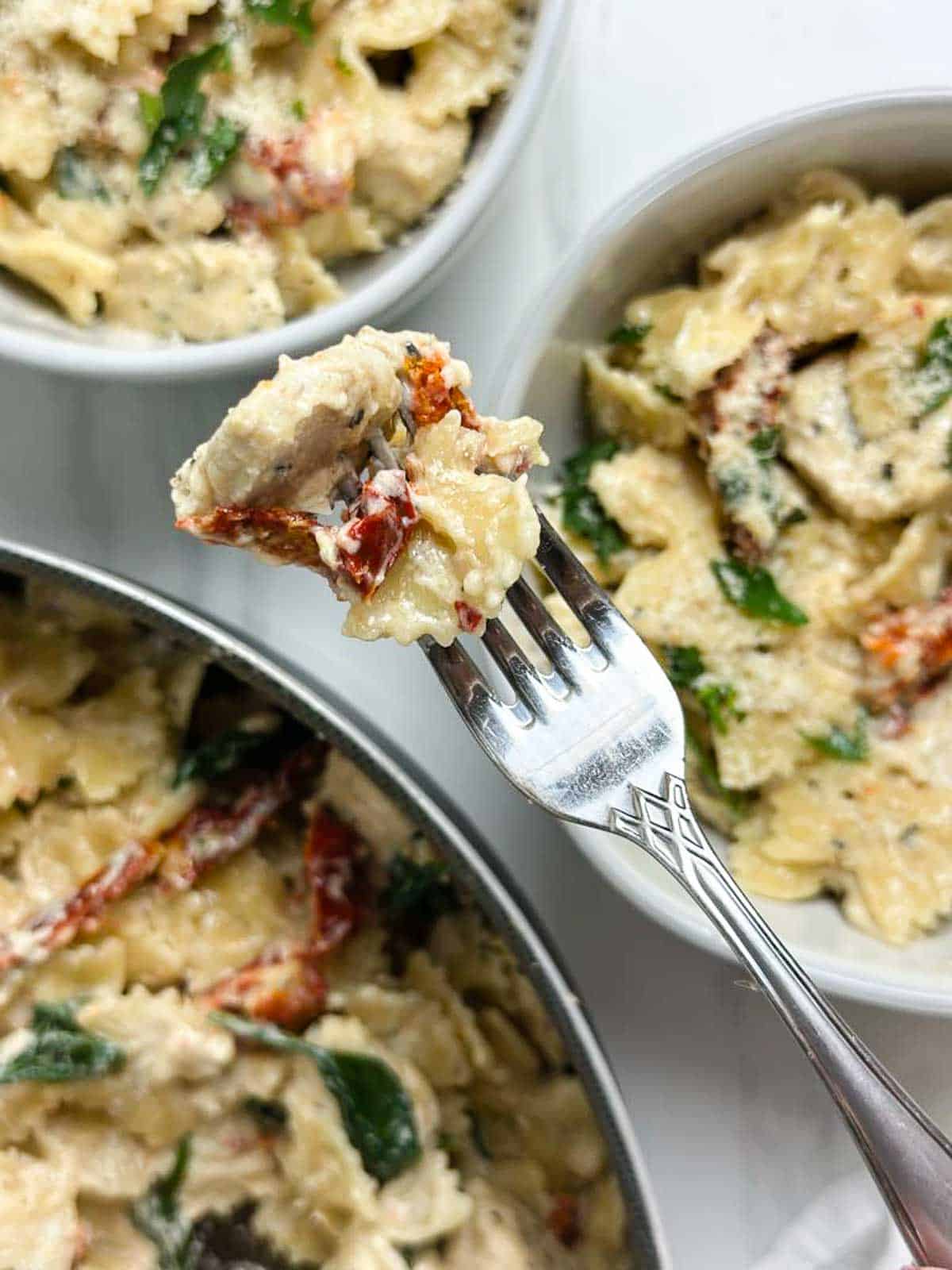 a forkful of marry me chicken pasta