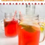 Two jars of raspberry lemonade cocktail, text reads raspberry lemonade cocktail, seasonedsprinkles.com
