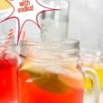Two jars of raspberry lemonade cocktail, text reads raspberry lemonade cocktail with vodka, www.seasonedsprinkles.com