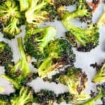 Text reads: roasted broccoli, seasonedsprinkles.com. Image is of finished roasted broccoli.