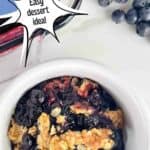Serving of blueberry crumble. Text reads blueberry crumble, easy dessert idea, www.seasonedsprinkles.com