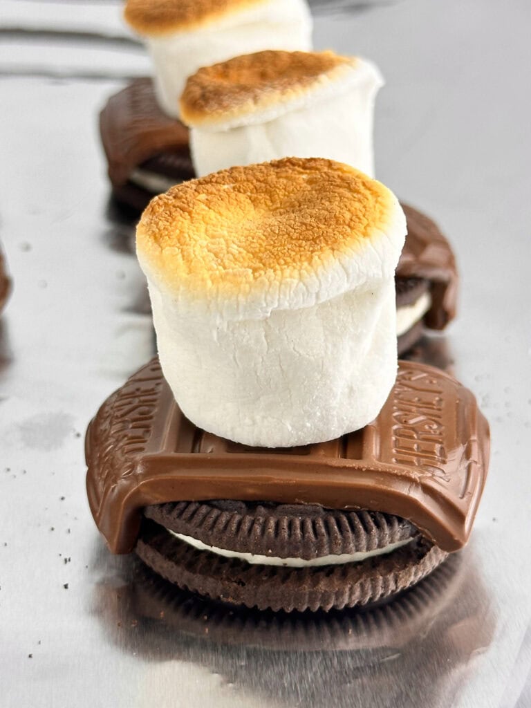 Broiled marshmallow on a melted Hershey's bar and Oreo cookie.