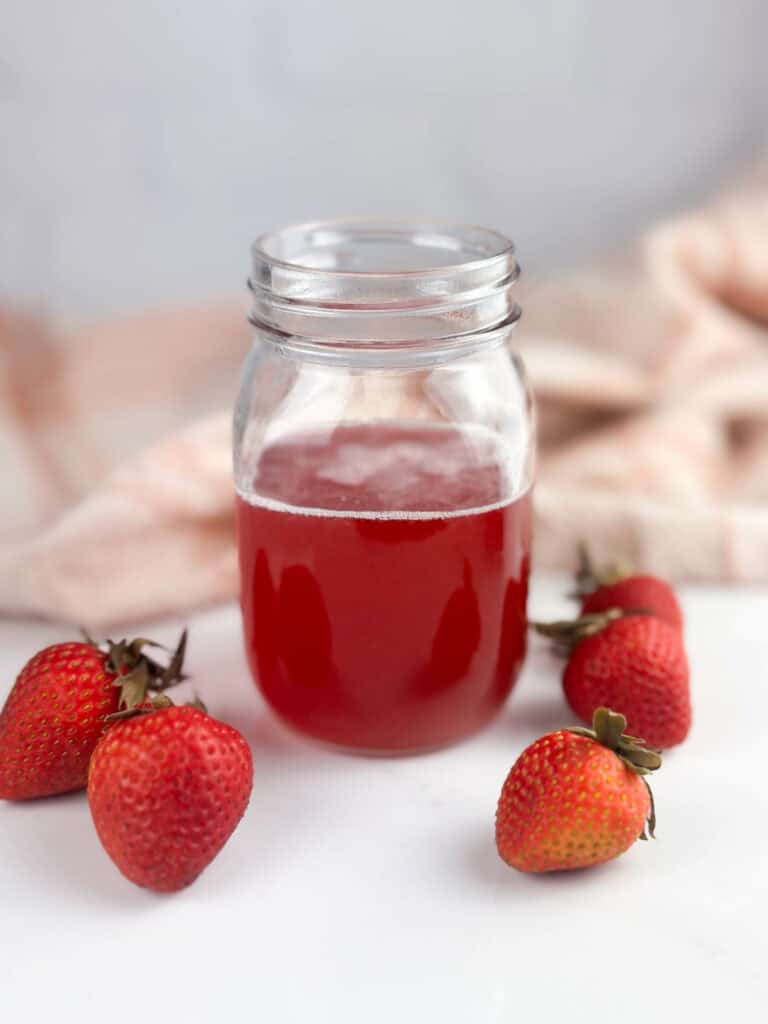 Strawberry Simple Syrup in a jar