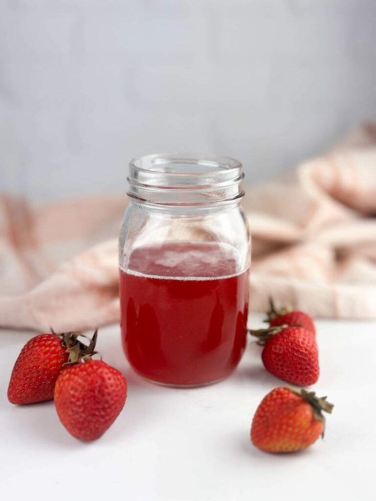 Strawberry Simple Syrup in a jar