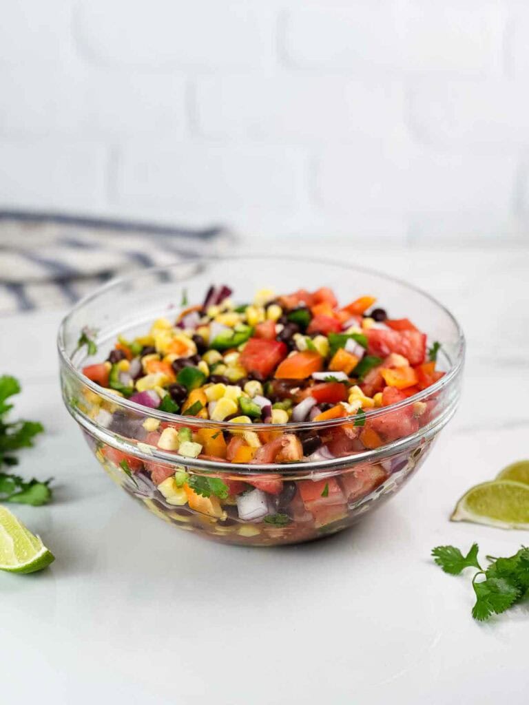 Black Bean and Corn Salsa Recipe on a counter top