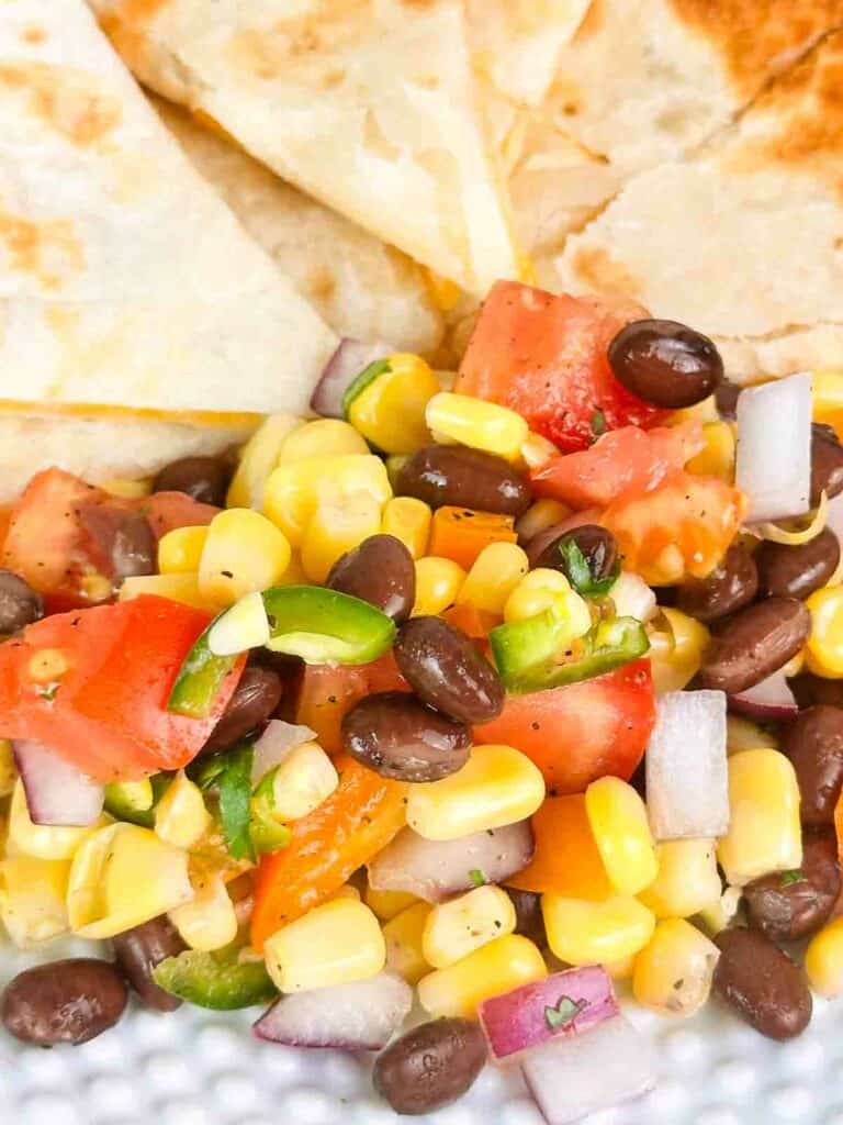 Black Bean and Corn Salsa Dip Recipe with cheese quesadillas