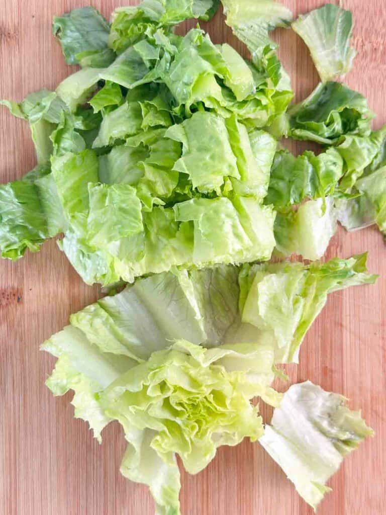 Romaine lettuce cut into smaller pieces.
