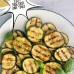 Grilled zucchini rounds. Text reads: Grilled zucchini, easy side dish any time, www.seasonedsprinkles.com
