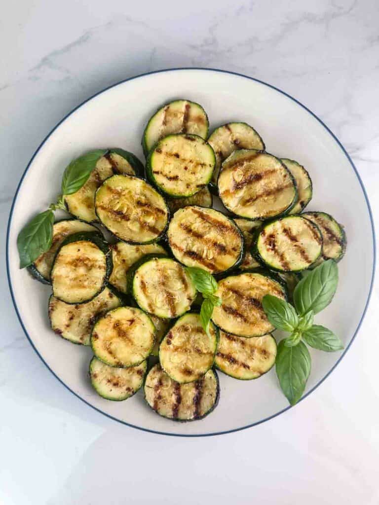 Plate of grilled zucchini.