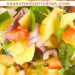 Peach salsa. Text reads: fresh peach salsa recipe, seasonedsprinkles.com
