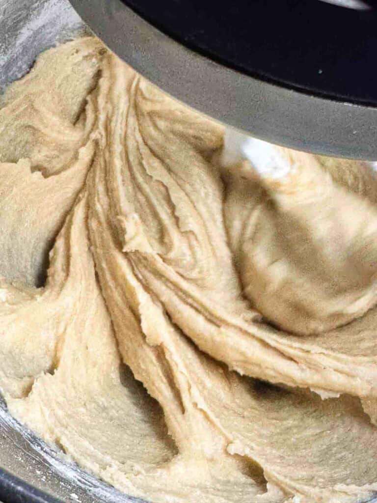 Flour added to wet ingredients.