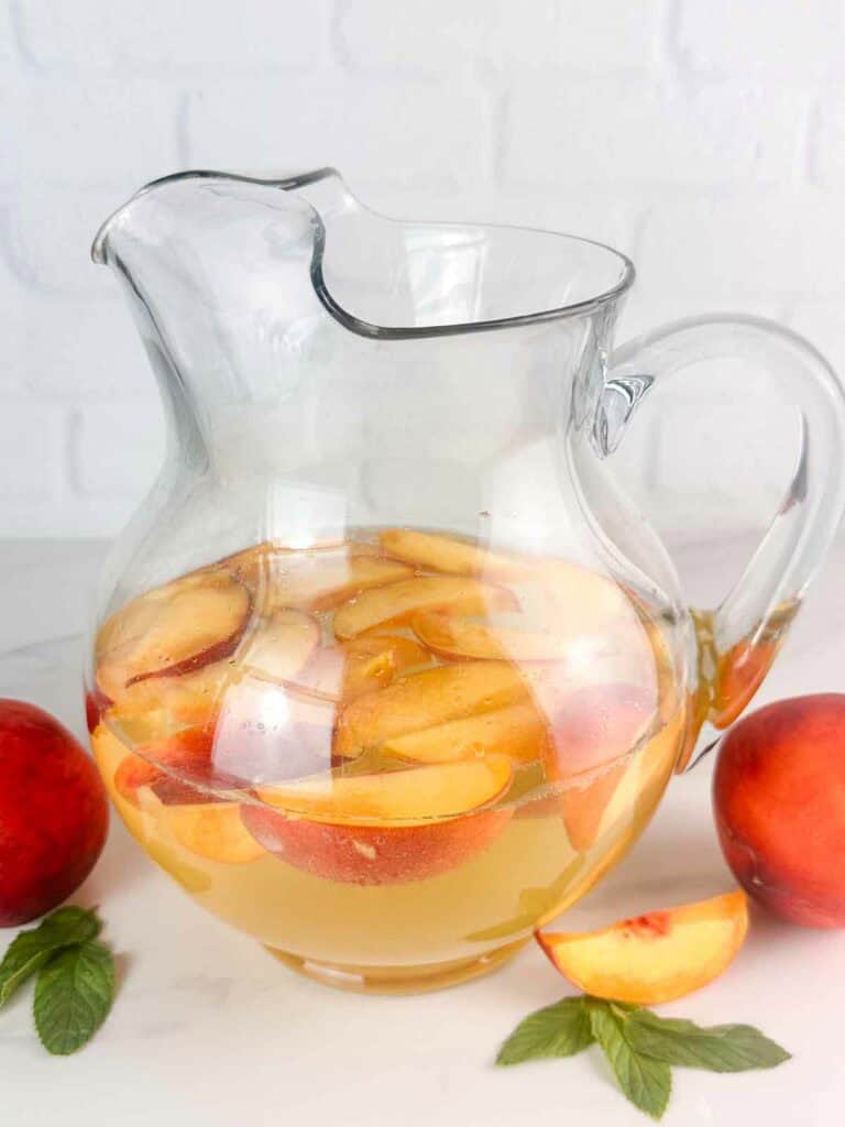 Peach sangria ready to serve.