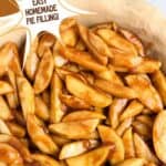 Apple pie filling in an uncooked pie crust. Text reads: apple pie filling, easy homemade pie filling, www.seasonedsprinkles.com