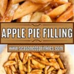 Apple filling and apple pie filling in an uncooked pie crust. Text reads: apple pie filling, www.seasonedsprinkles.com