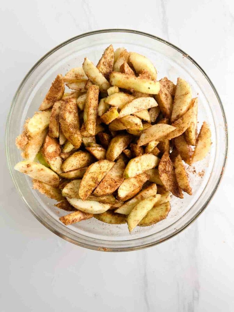 Apples for apple pie filling ready to cook.