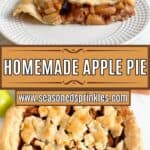Apple pie with leaf pattern on top. Text reads: homemade apple pie, www.seasonedsprinkles.com