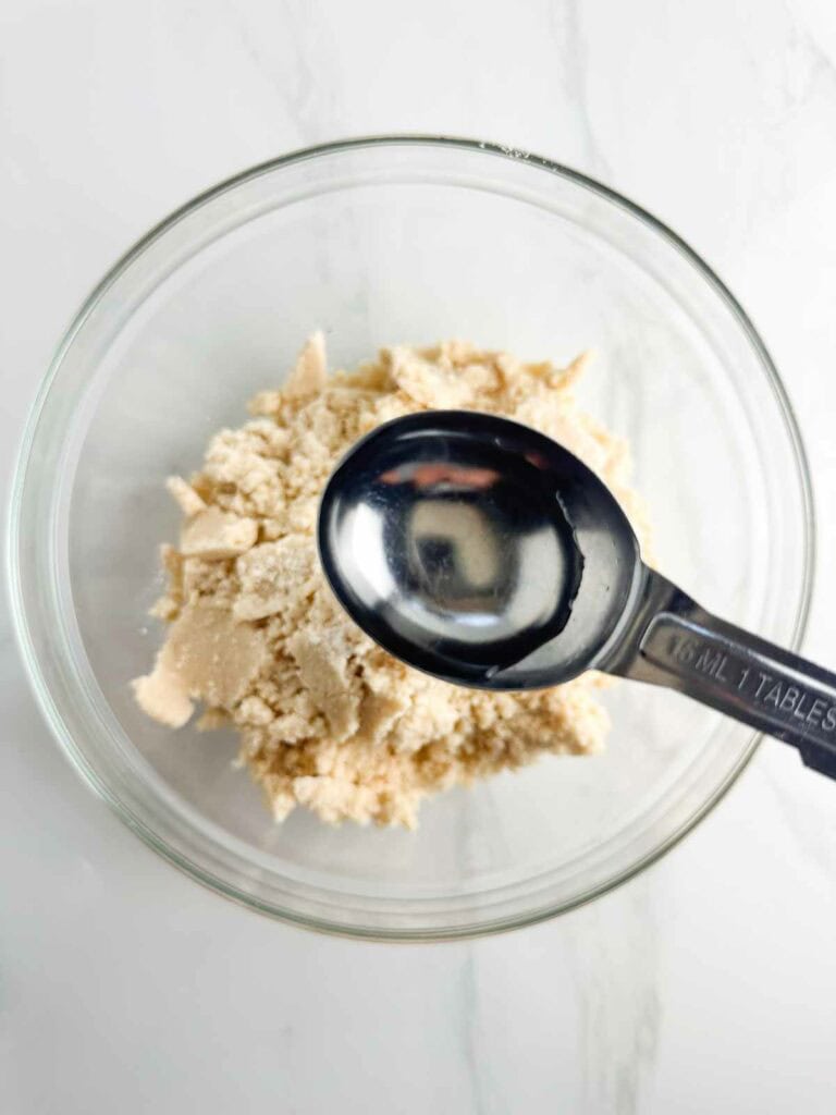 Add only a tablespoon to two at a time when making pie crust dough.