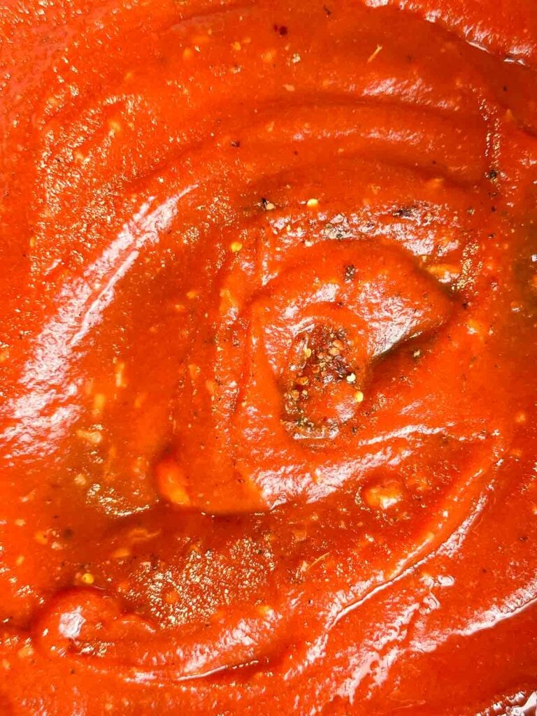 tomato sauce for ravioli in a sauce pan