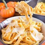 Getting a fork full of pumpkin pasta.