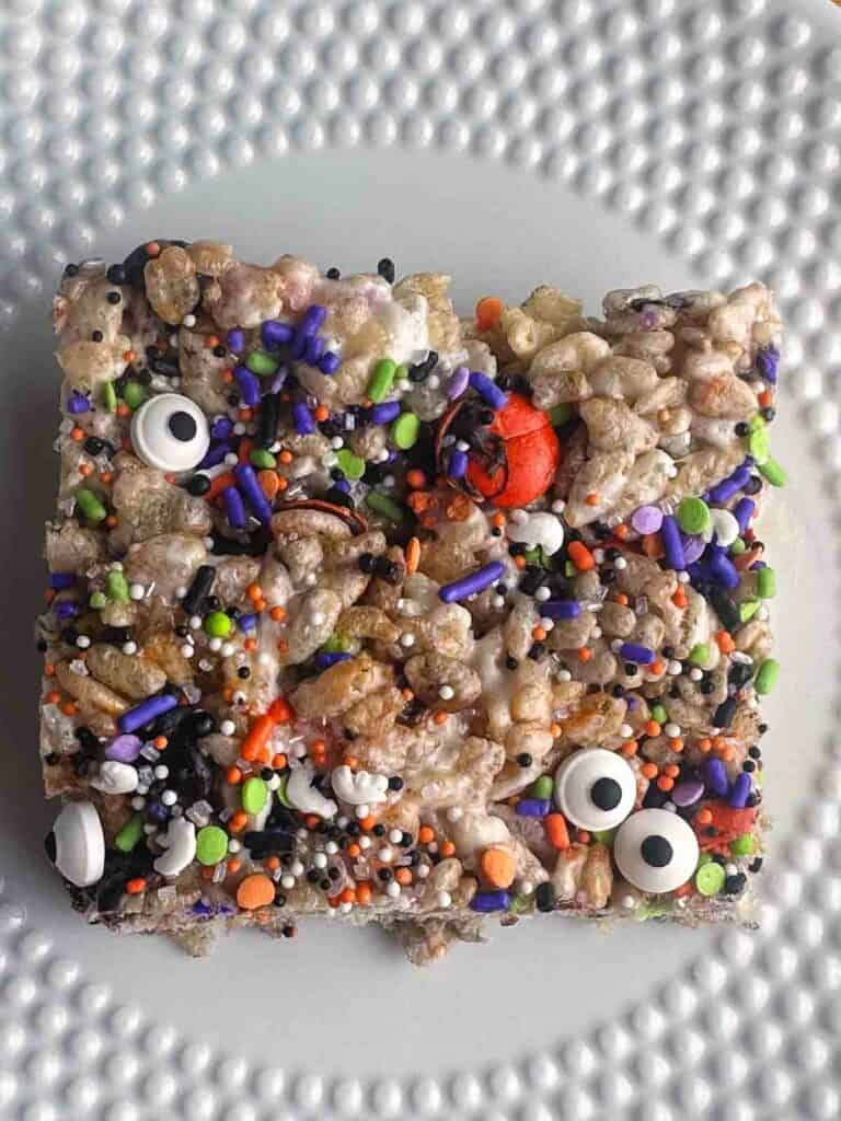 Halloween Rice Krispy treat ready to eat.