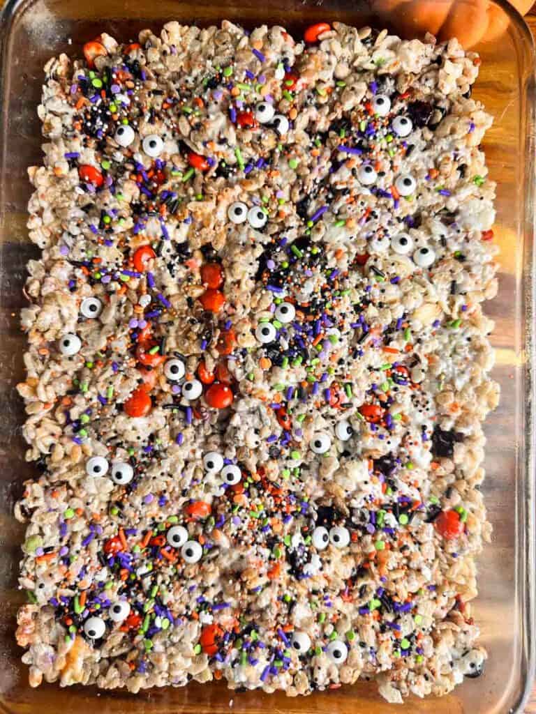 Halloween Rice Krispie Treats ready to cut.