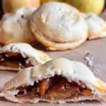 Mini apple pie cut in half.