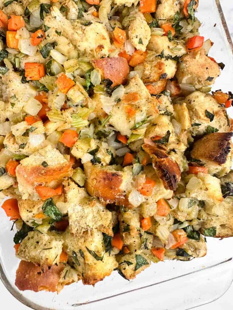 Sourdough stuffing taken out of the oven.