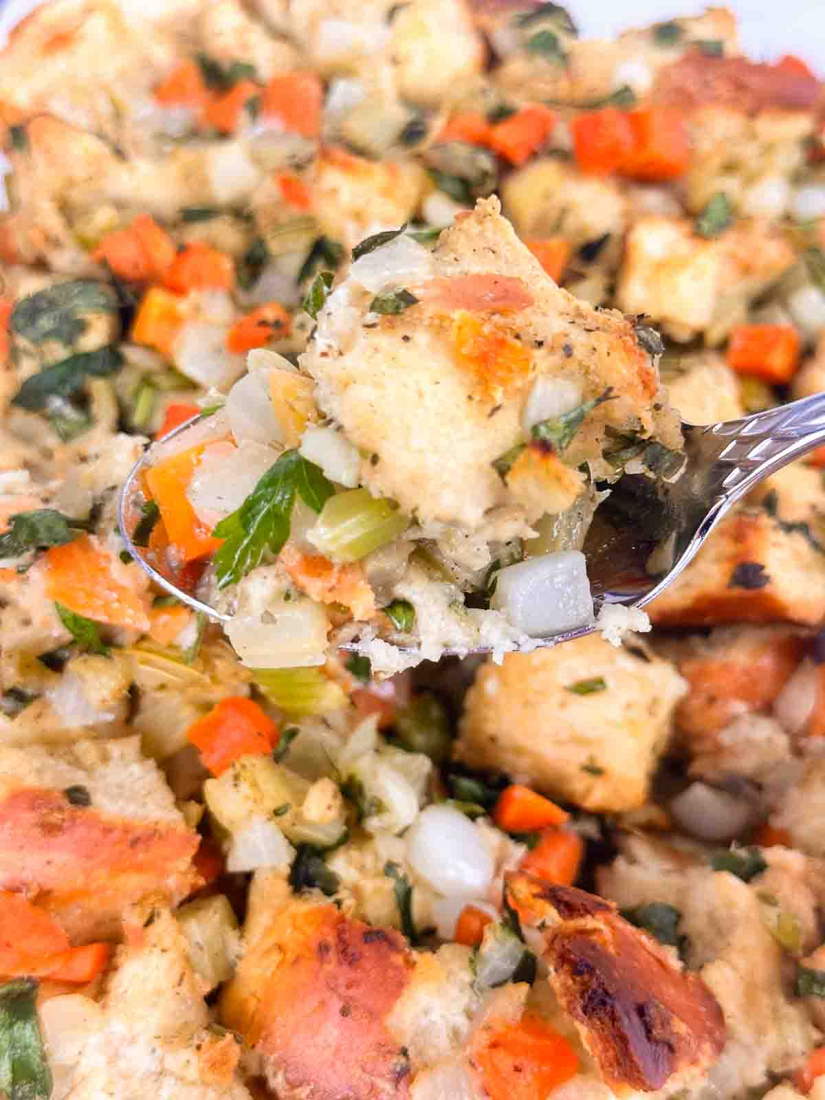 Spoonful of sourdough stuffing.