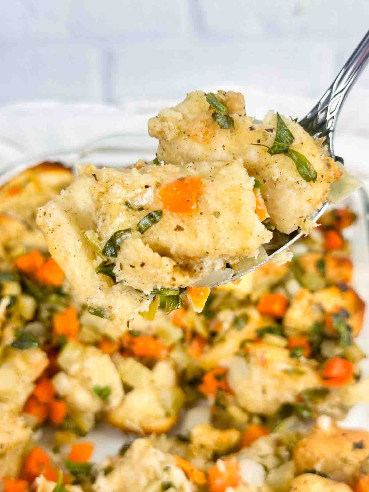 Spoonful of sourdough stuffing.